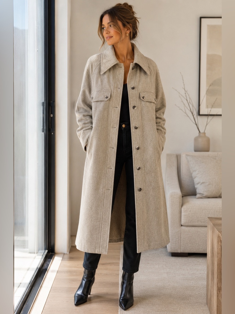 Vintage Cedarhurst Classics USA Heathered Wool Tweed Coat Oversized ILGW M Scarf